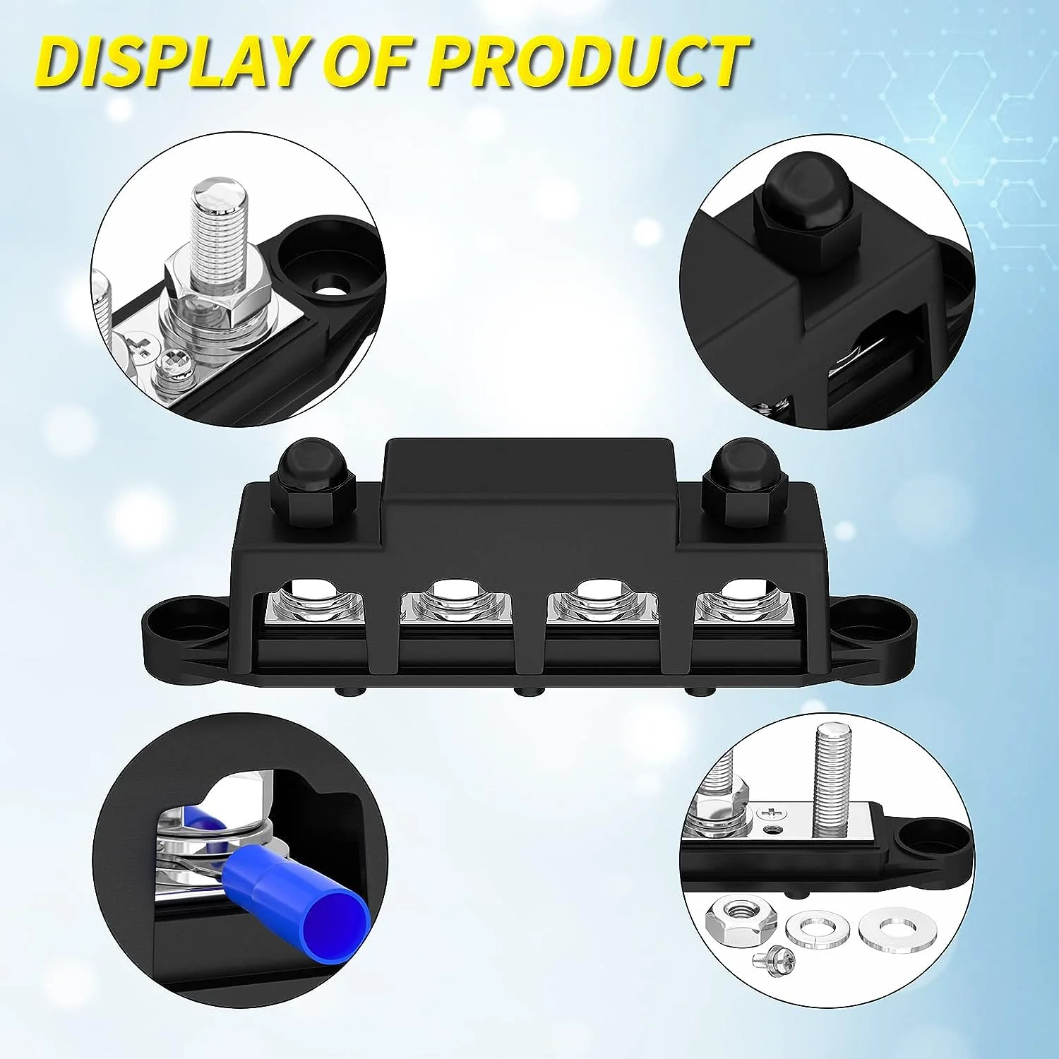 12V 250A Big Current Automatic Marine Power Busbar Power Terminal Distribution Block  4*M10 Studs and 3*M4 Screws with Cover