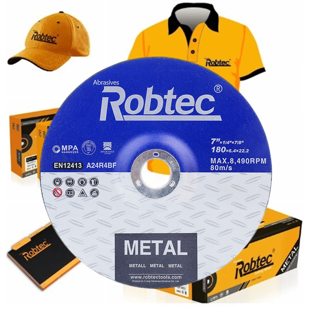 ROBTEC 180x6.4x22.2mm grinding metal Fiber reinforced bonded abrasives grinding wheel depressed centre grinding discs