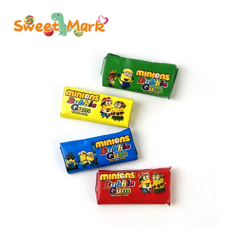 Cute car jar bubble gum with funny cartoon stickers mix fruit press gum