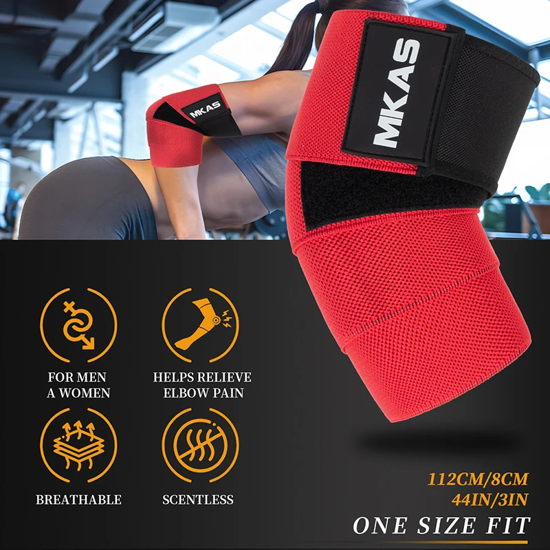 MKAS Adjustable Sports Elbow Protector Wraps Weightlifting Gym Custom Logo For Fashion Brace Powerlifting Elbow Brace