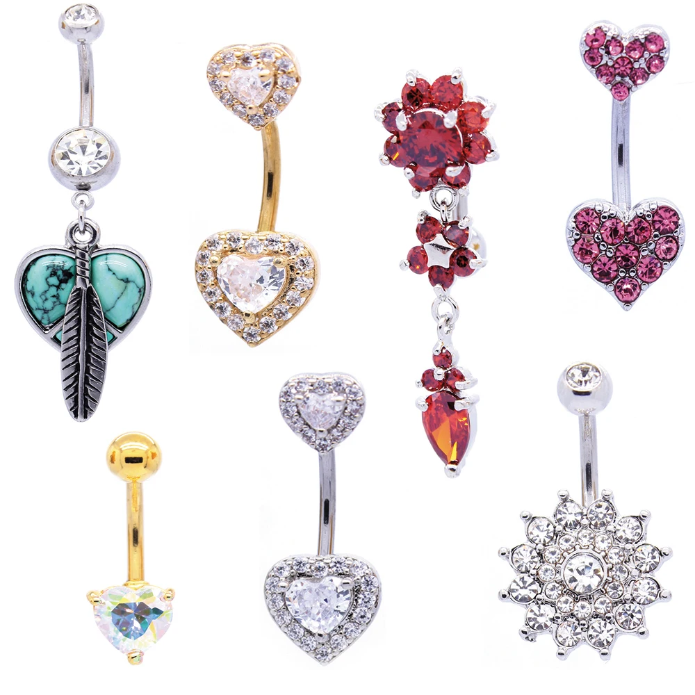 Xinfocus 2024 Hot Selling 14K Solid Gold Stainless Steel  Wholesale Flower  Heart Star Belly Navel Rings Body Piercing Jewelry