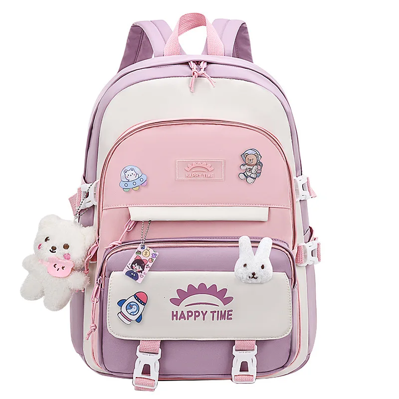 New elementary school junior high school bag Korean style girl plush pendant cute backpack trend light backpack for children