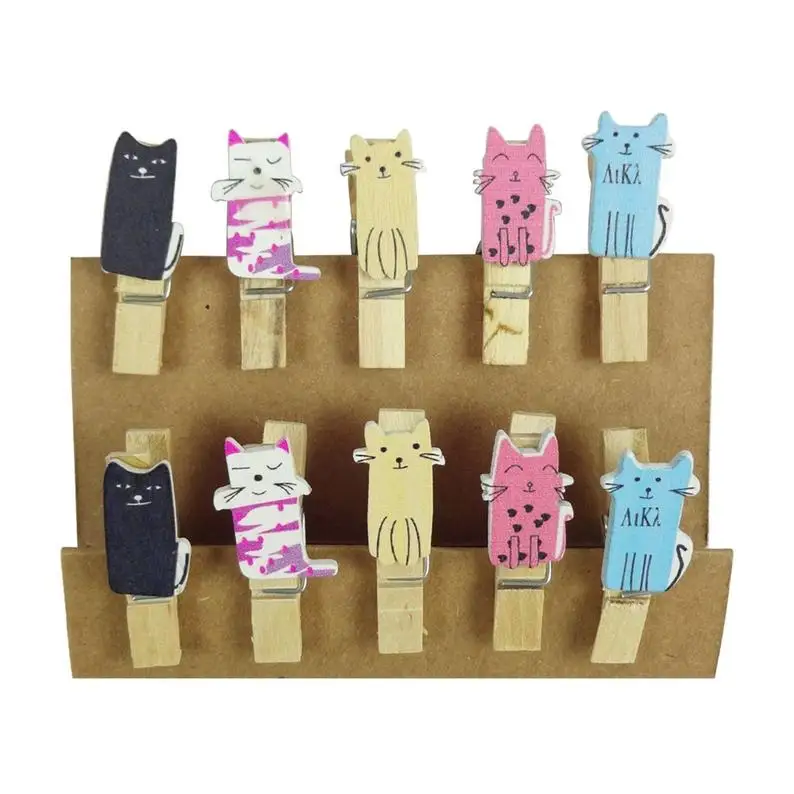 Birthday Party Favors Rustic Holiday 10pcs Black Cat Hanging Photo Display Wooden Peg Toy Bamboo Clothes Pegs