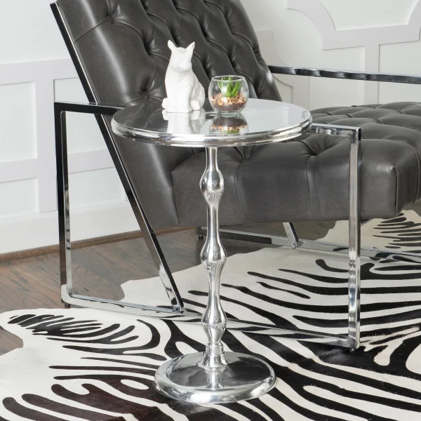 Bohemian silver aluminum side table for study, living room for tea and reading