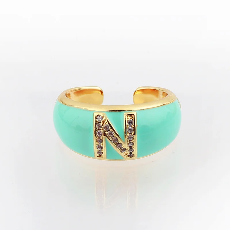 Personality 26 English Letter Enamel Finger Rings Adjustable Colorful Opening Men Fesale Diamond Zircon Ring