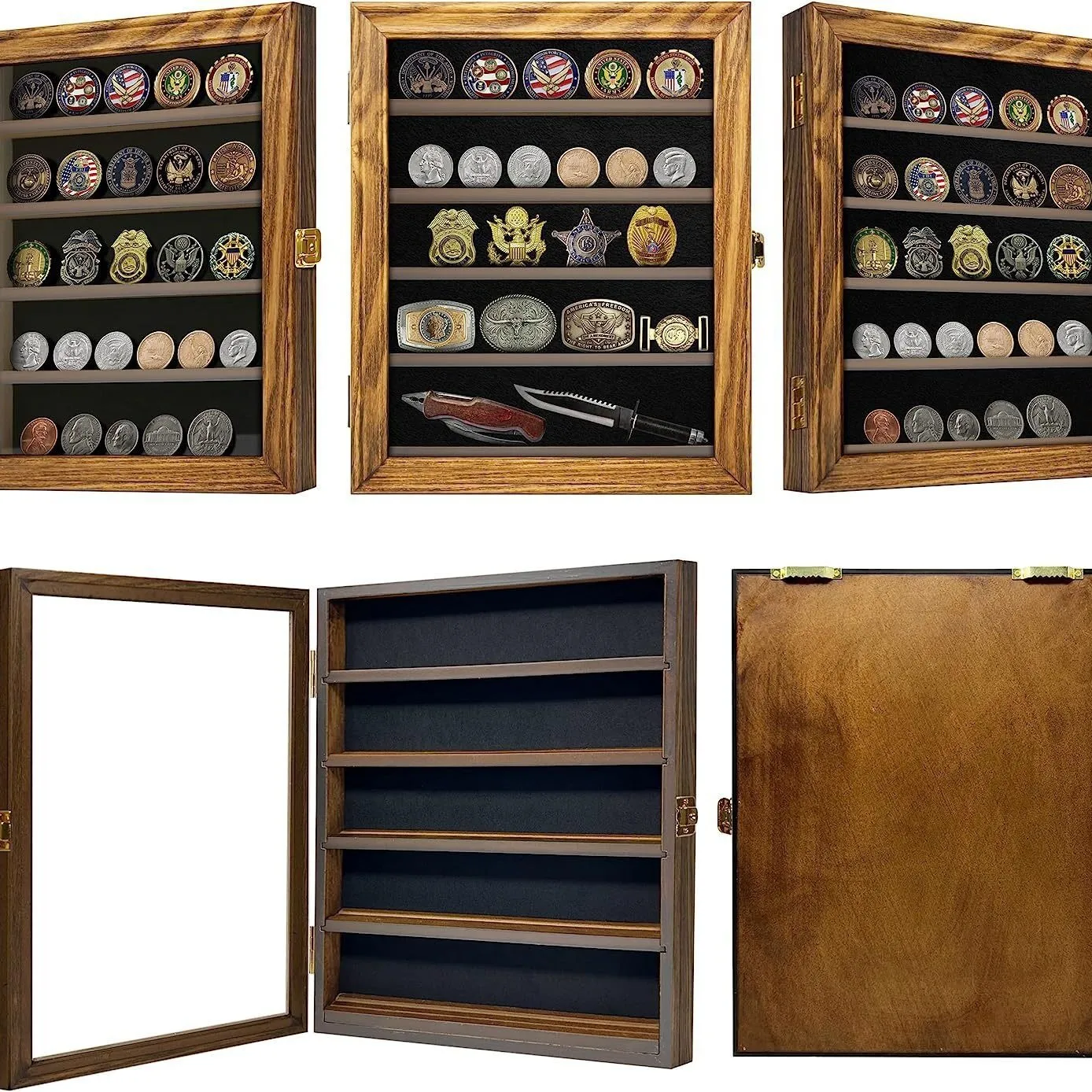 Solid wood medals and badges placement display frame  coin medallion collection  box