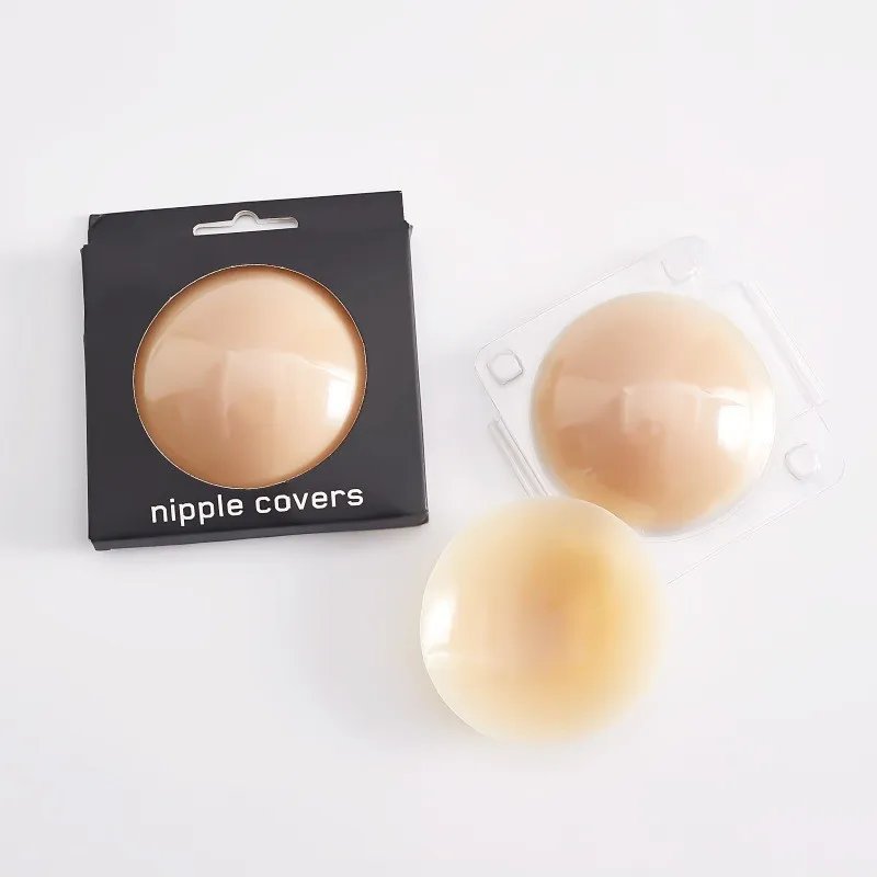 Strapless invisible seamless adhesive circular washable reusable nipple cover for women pure color soft silicon nipple cover