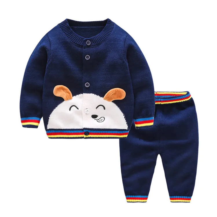
two piece cartoon crochet knit kids sweaters winter fall baby sweater sets for girls 