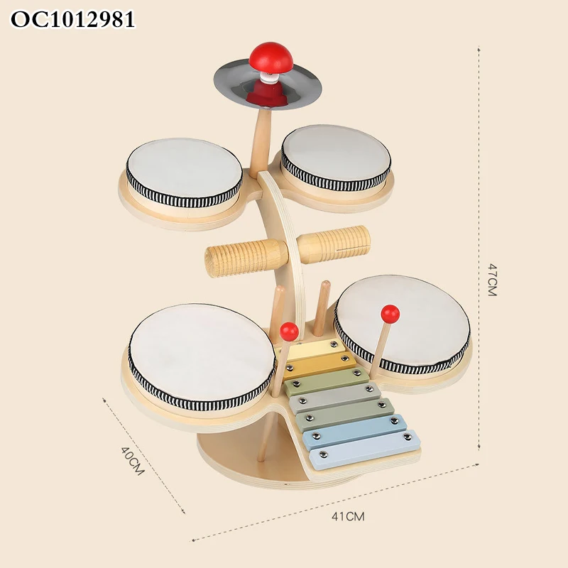 Wholesale baby early educational toys montessori hand drum percussion musical keyboard instrument wooden toy small drum kids