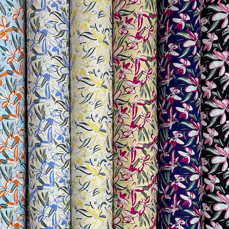 Guangzhou Factory Hot Sale Shirting Flower Print Viscose Rayon Stock Printed Fabric