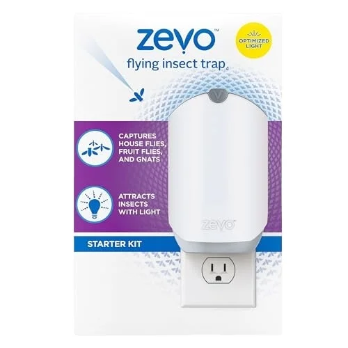 Zevo Flying Insect Trap Fly Trap Captures Houseflies Fruit Flies and Gnats (1 Plug-in Base + 1 Cartridge)