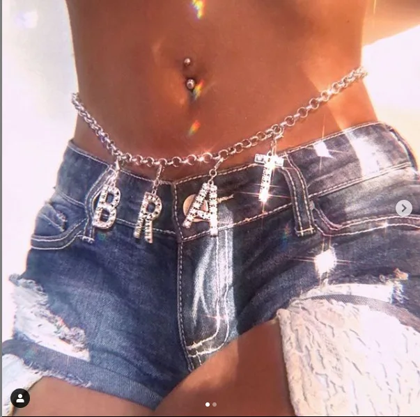  Personality sexy body chain simple waist decoration silver diamond English large letter