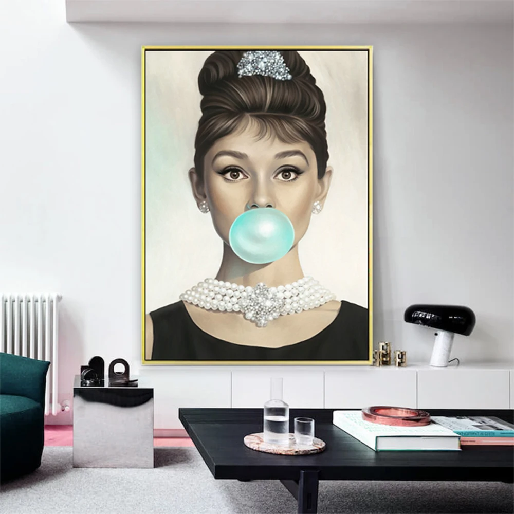 Famous classical lady handmade hot selling audrey hepburn oil painting
