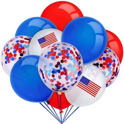 25PCS Red Blue White American Independence Day National Day Flag Sequined Printing Latex Balloon Party Decoration Sets