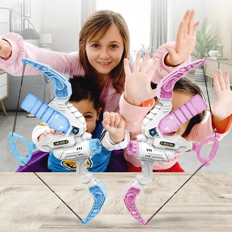2 in 1 Bow and Arrow Bubble Gun toy Electric Double Use Bubble Launcher Light up water shooting toys for Kids bubble