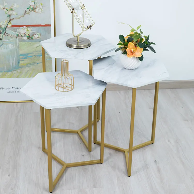 China Manufactory Tall Pedestal Stainless Steel Marble Top Coffee Accent Side Table