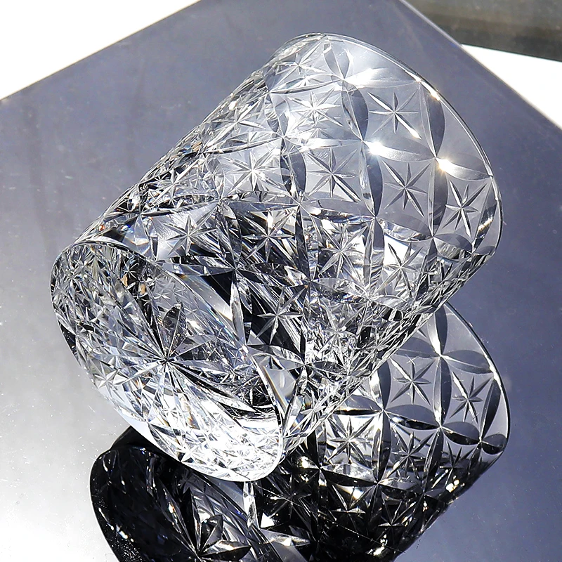 220ml K9 Clear Crystal Glass Whiskey Tumbler With Hand Carved Star Pattern Rocks Glass Edo Kiriko Circle Mesh Cocktail Glass Cup