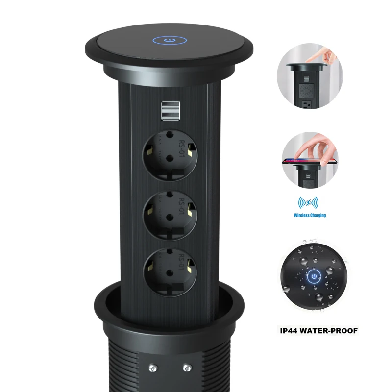 IP44 Water proof kitchen EU Power Outlet Motorized Pop Up Socket with Speaker