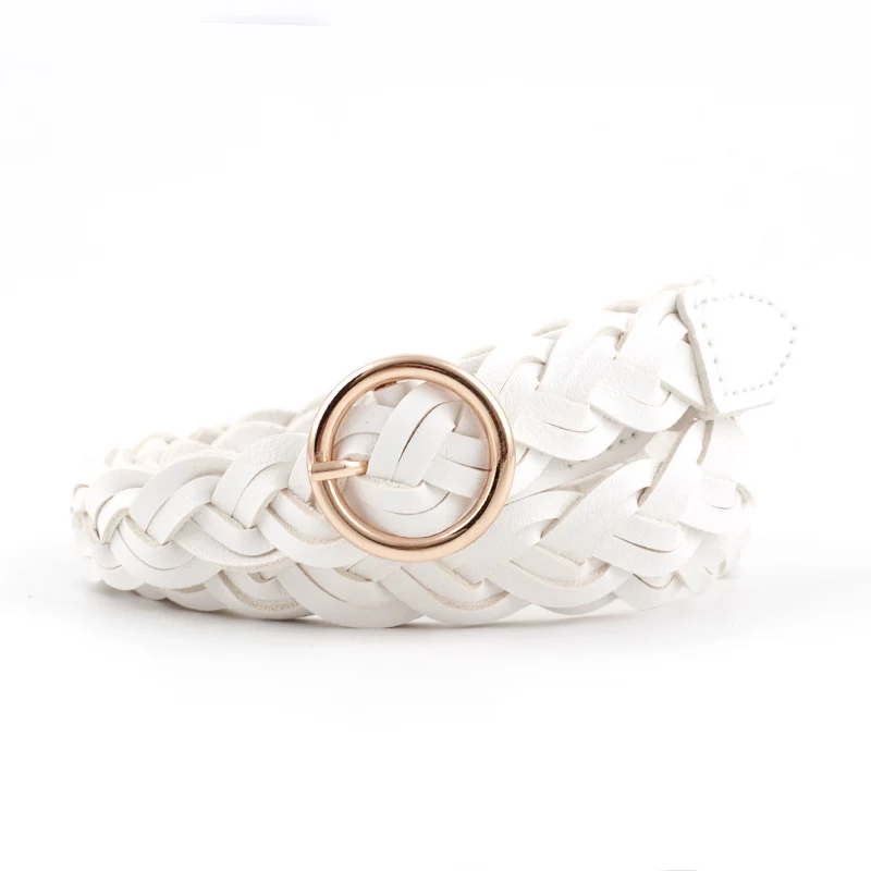 Girls Braided Skinny Narrow Leather Belt Women Woven Braided Belt O-Ring Buckle Leather Belt for Dress Jean Skirt Pant