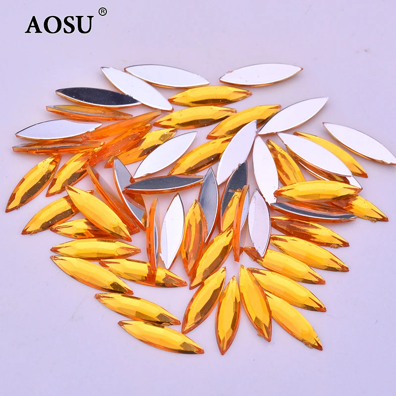 AOSU 4*15mm Clear Horse Eye Crystal Stones Non Hotfix Strass Appliques Acrylic Flatback Rhinestones For Dress Making