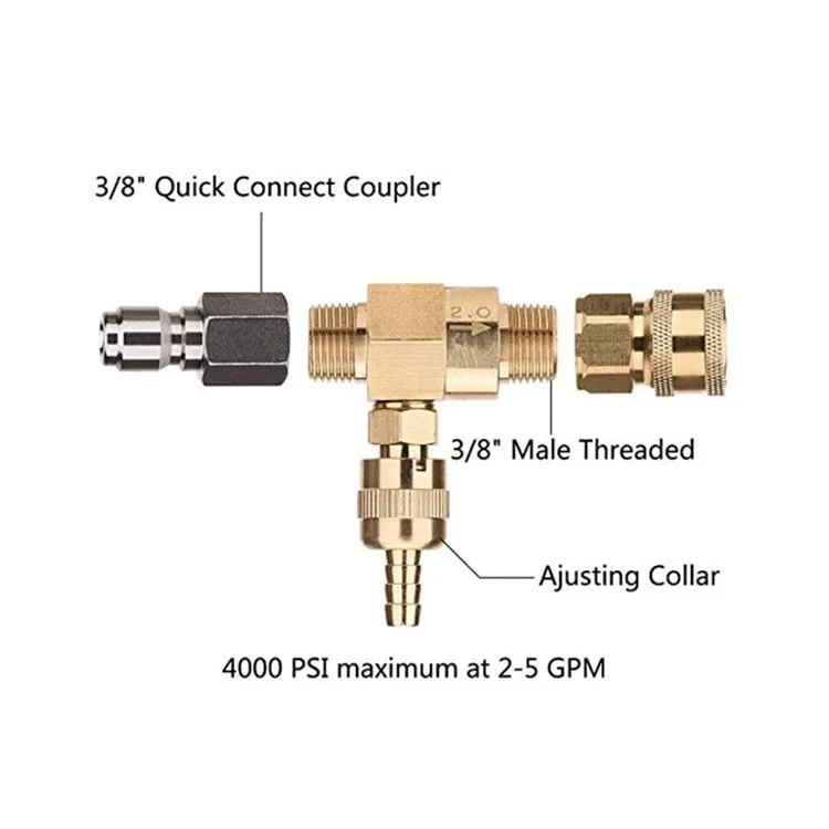 Pressure Washer Chemical Injector Kit Adjustable Soap Dispenser, 3/8 inch Quick Connect, 10 FT Siphon Hose