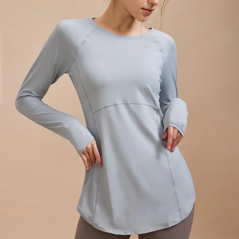 Long Sleeves Net Breathable Workout Tops Girls Cross Waist Comfortable Gym Tops Quick Dry Tee Shirts For Women