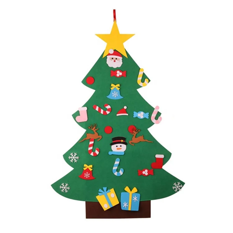 Wholesale Kids New Year Gift DIY Felt Christmas Tree Hanging Ornaments With String Lights