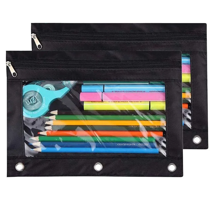 Binder Pockets Cosmetic Bag Zipper Pencil Pouch 3 Ring Pouches Case