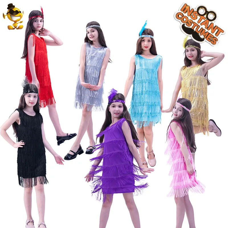 Girls Retro 1920s Costume dancing Fancy Dress Role Play Kids Clothing Cosplay Party Carnival Double-sided Tassel Dress for girls