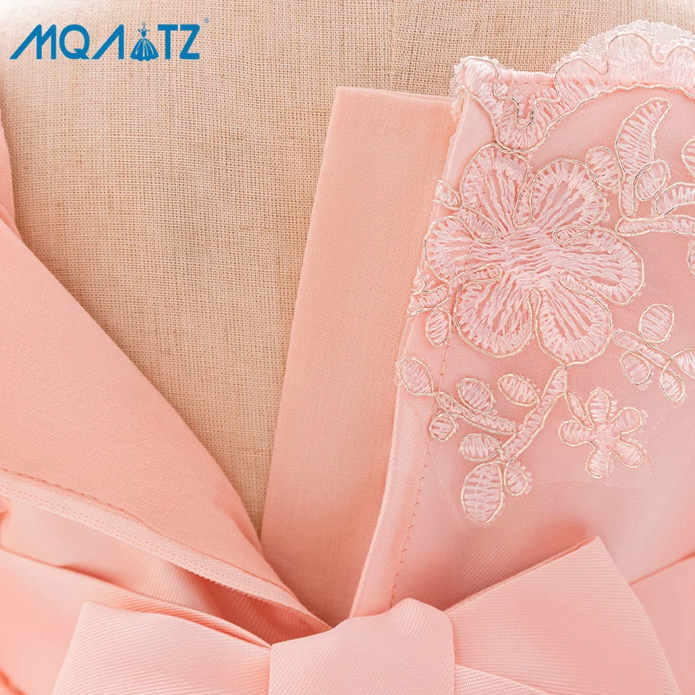 MQATZ Wholesale Baby Pink Flower Dress Girls Satin Western Style Knee-Length 1 Year Birthday Dress