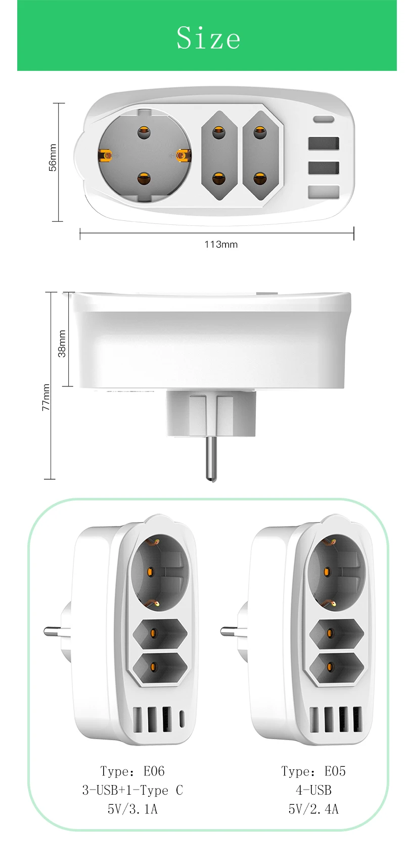 Universal Socket Electrical Expansion Power Socket with 3 x USB and 1 x Type C Office Desktop High Quality Electrical Smart Plug