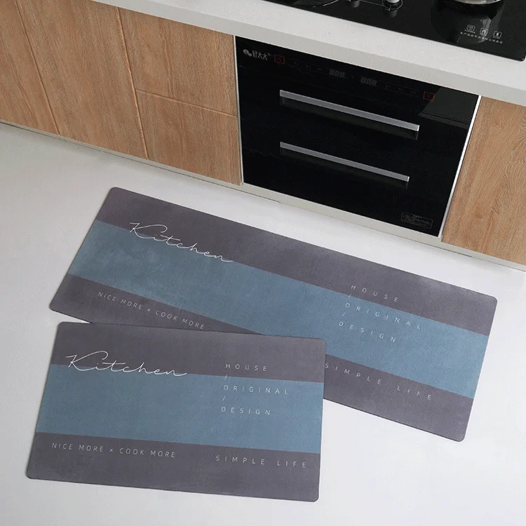 Non Slip Heat Resistant Anti Fatigue Custom Printed Oil Proof Sude Printing Floor Mat Set Washable Kitchen Mat