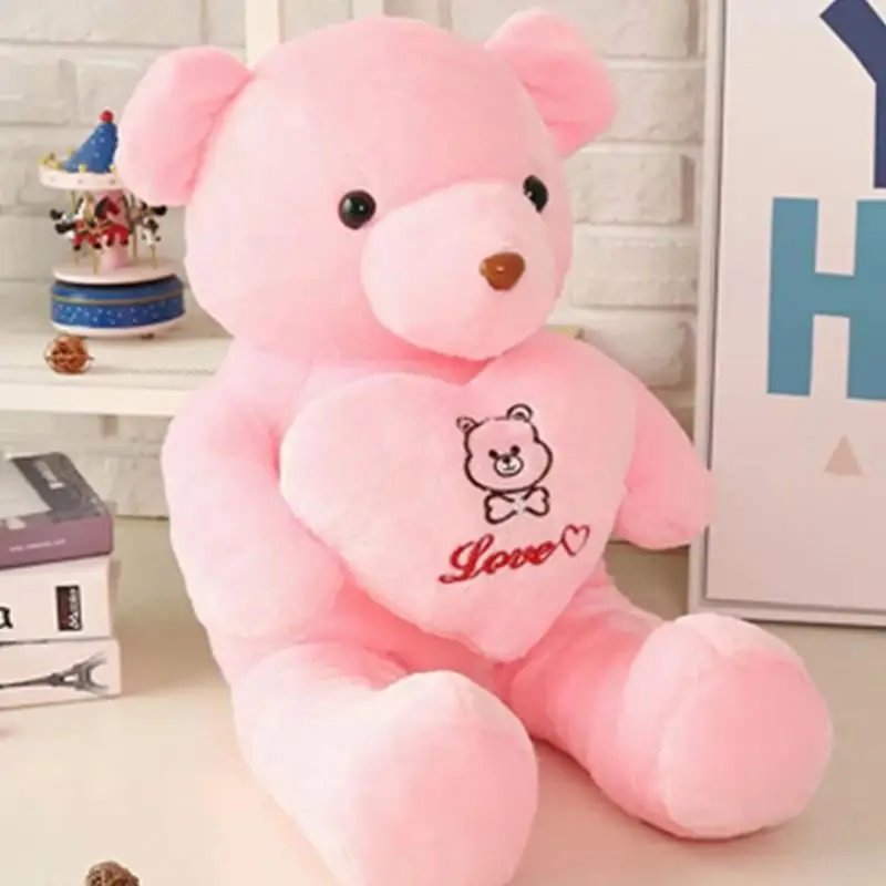 2018 Hot Customized Lovely Colorful Stuffed Teddy Bear Doll Led Light Up Bear Plush Toy With Love Heart Kids Gift