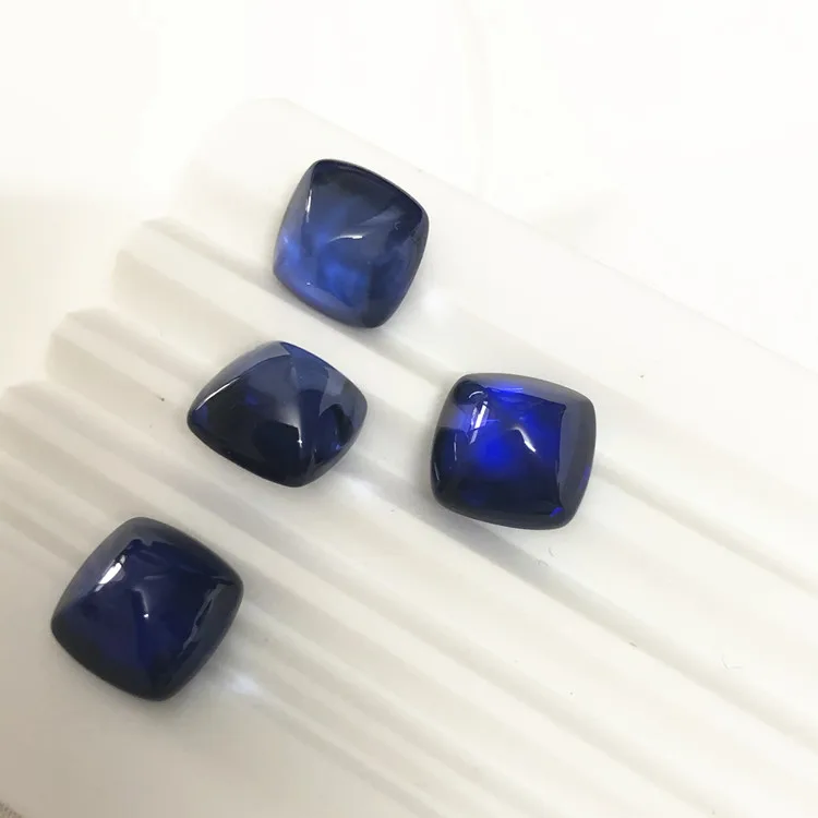 Hight Quality Lab Created Sapphire Corundum Stone Special Cutting Square Blue Sapphire Sugarloaf Cabochons