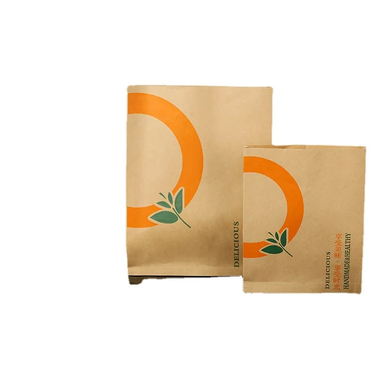 New Disposable Oil-Proof Food Meat Sandwich Pancake Hand-Grabbed Snack Packaging Kraft Paper Bag