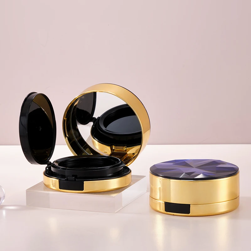Cosmetic High Quality Round Gold Shiny Custom Logo Empty BB Cream Air Cushion Box Foundation Compact Case Container
