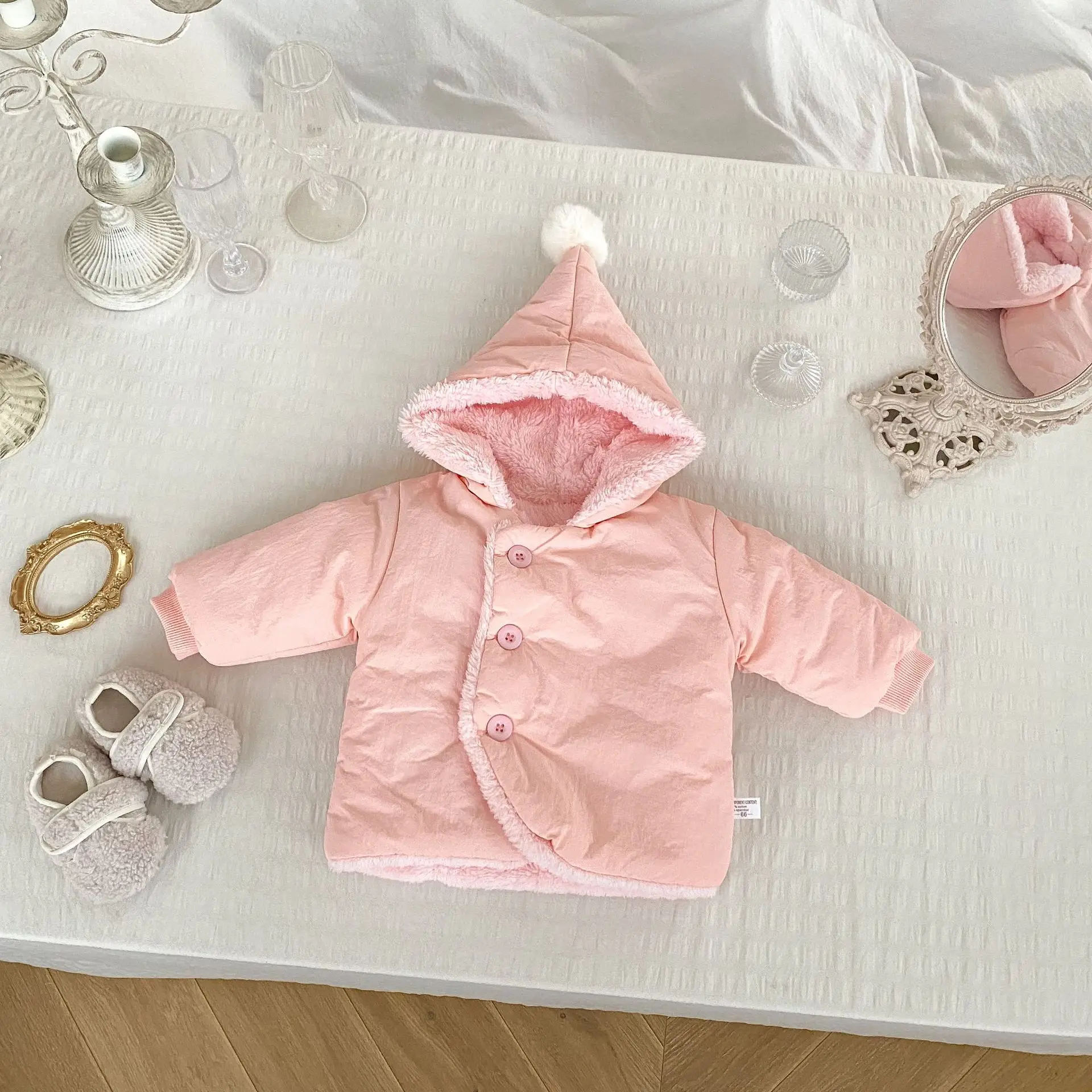Winter Infant Coat Thickened Boys Girls Hooded Jacket Warm Solid Colour Baby Clothes