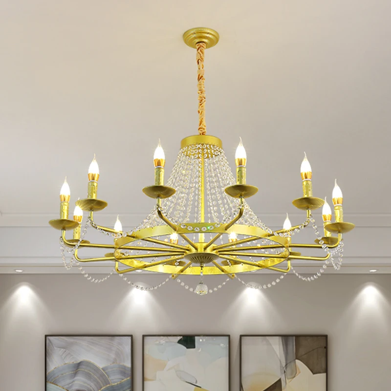 Iron gold / black interior decoration crystal chandelier project restaurant hall Chandeliers &Pendant Lights