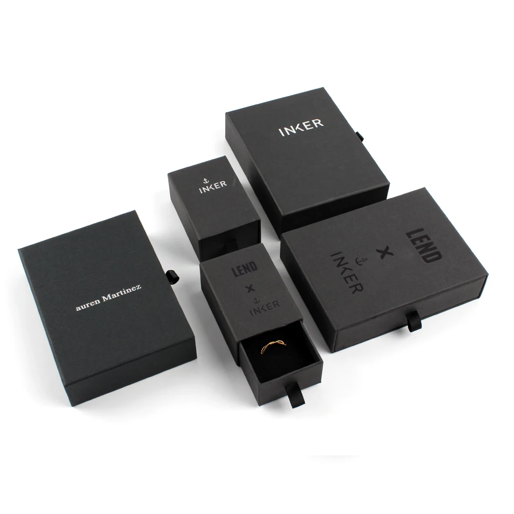 Yilucai Wholesale Set Black Texture Paper Gift Box Custom Bangle Bracelet Pendant Earring Ring Necklace Jewelry Boxes Packaging