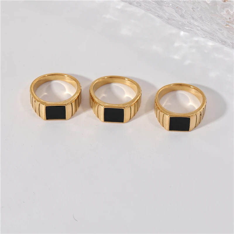 High End 18K позолоченные простые черные нержавеющая сталь кольца из нержавеющей стали унисекс Кольца Пара золотые украшения