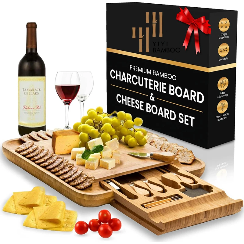 Bamboo cheese Board with cheese tool with cutlery Cheese Board Charcuterie Platter can be drawn