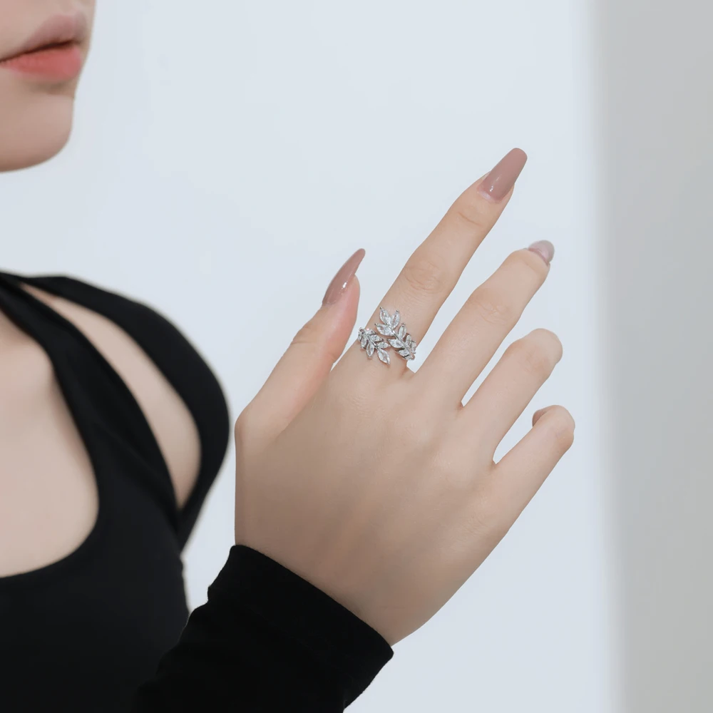 Dylam Fantasy 925 Sterling Silver Rhodium 18K Gold Plated Women Fine Jewelry 5A Zirconia French Wheat Marquise Open Rings