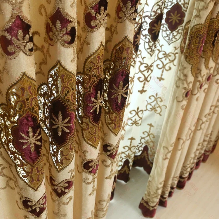 Ready Made fancy blackout Chenille Embroidery European vintage floral luxury Curtains For The Living Room