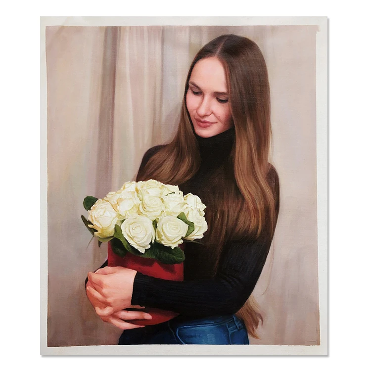 High Quality Handmade Woman Portrait Pictures Realistic Oil Painting Figure Art From Photo