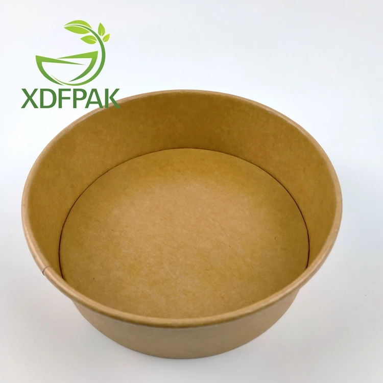 Disposable paper kraft salad box with PLA coating Disposable salad box kraft paper bowl round takeout box
