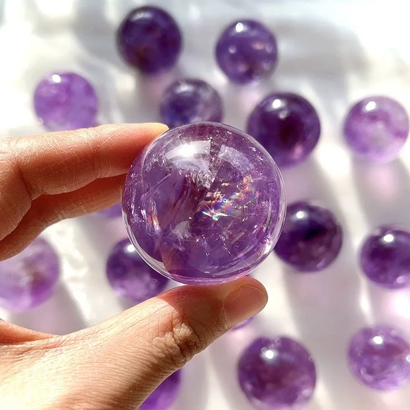 Natural Crystal Crafts Carved Amethyst Sphere Polished Semi-Precious Stone from Brazil for Feng Shui Love Theme Decoration