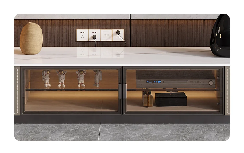 Home Improvement Living Room Storage Cabinet Modern  Cabinet Extension Tv Stand with Backboard