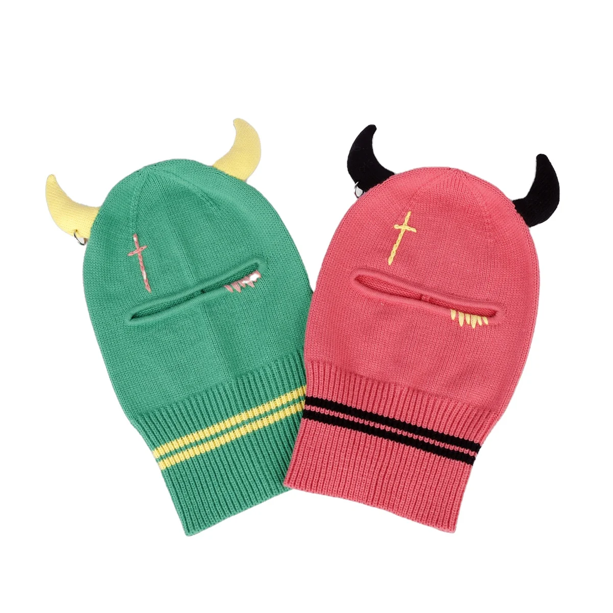 New Style Winter Knit Ski Mask Party Popular Demon Balaclava Devil Horned  Knitted Balaclava