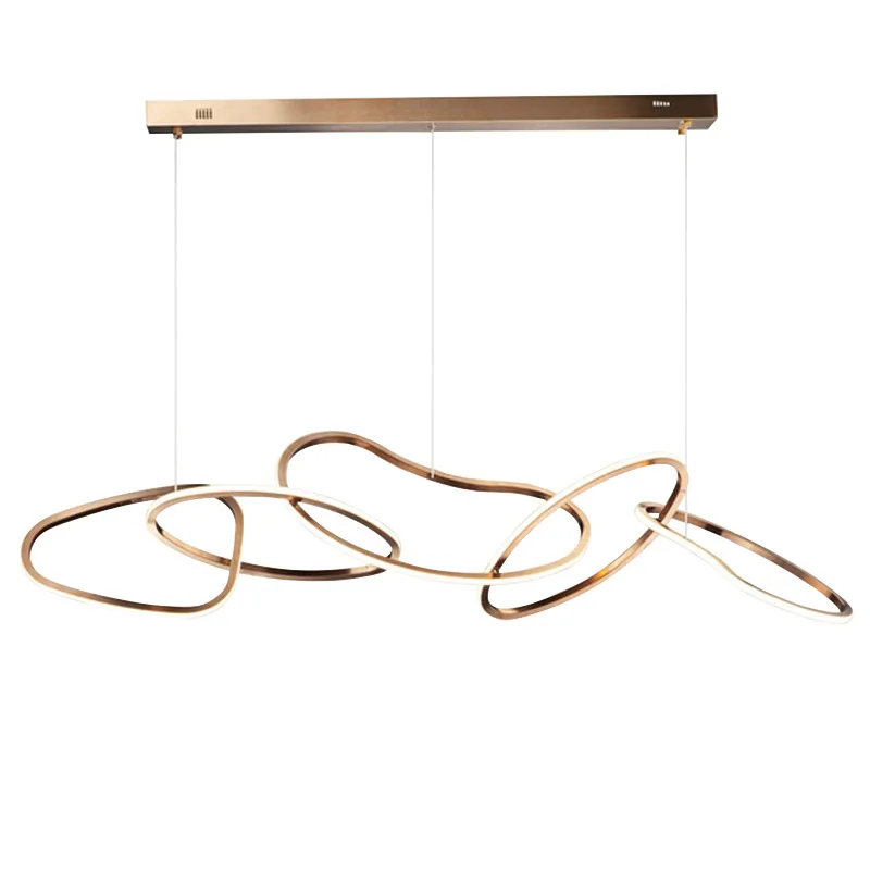 Modern restaurant bar chandelier designer creative stainless steel circle LED lights