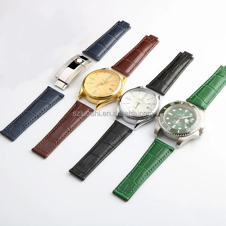 Luxury 20mm Black Green Brown Blue Double Cowhide Leather Watch Strap For Ro-lex Watch Bands Daytona With Deployment Clasp